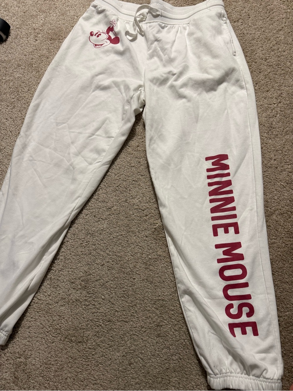 Disney White Sweatpants with Pink Minnie Mouse Print